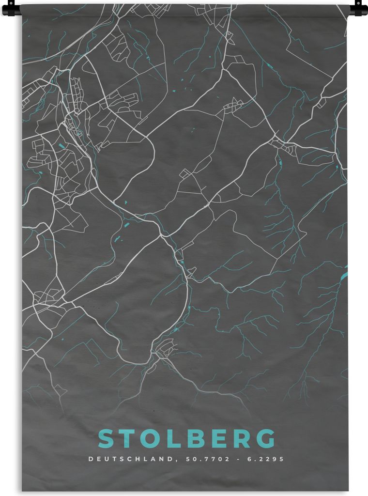 MuchoWow Wandteppich Wandbehang Karte - Stolberg - Blau - Stadtplan - Deutschland 120x180 cm Tapisserie Dekoration Wandtuch - Schlafzimmer - Deko...