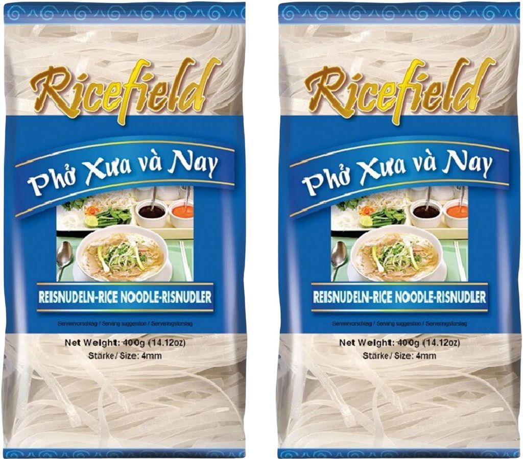 2er Pack RICEFIELD Vietnam Reisnudeln 400g | Stärke 4mm | Bandnudeln | Rice Noodle | Pho