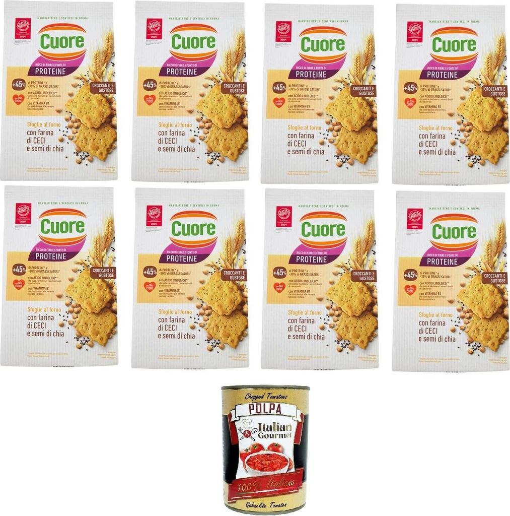 Cuore Sfoglie al forno con farina di Ceci e semi di chia Gebackener Blätterteig mit Kichererbsenmehl und Chiasamen 8x170 g + Italian Gourmet polpa...