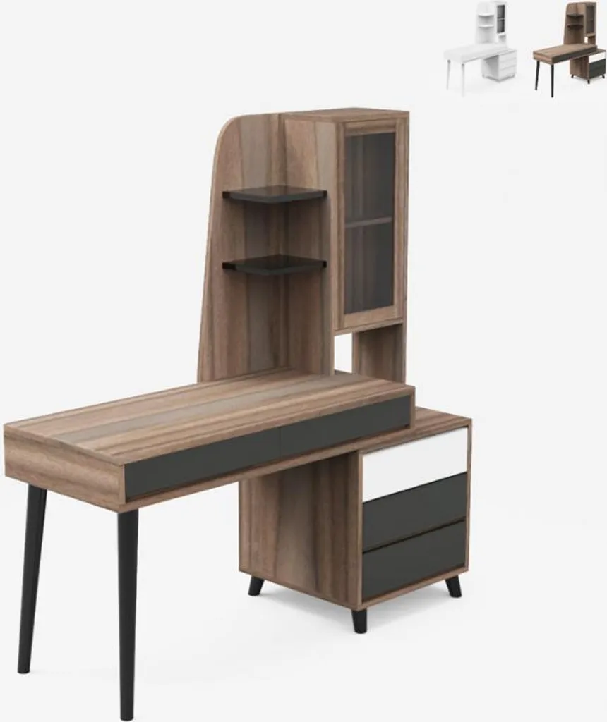 Bureau Design Noly 120x55 cm en Bois Naturel avec Plateau Spacieux