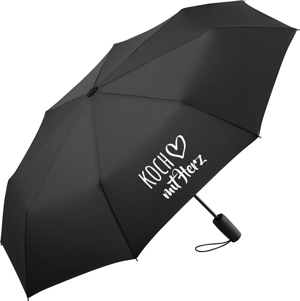 Huuraa Regenschirm Koch mit Herz 98cm Schwarz Sturmfest Taschenschirm Geschenkidee