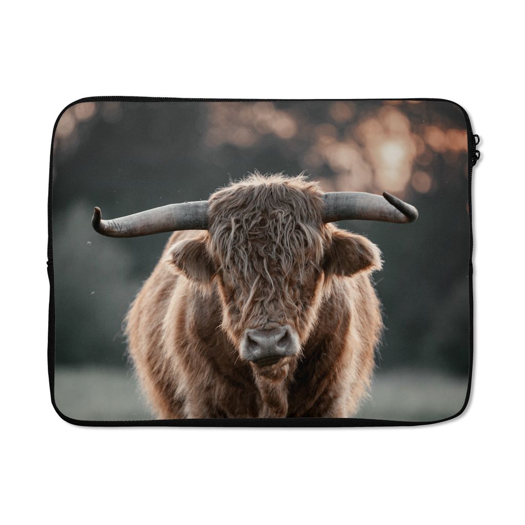 MuchoWow Laptop Hülle 17 Zoll Laptoptasche Schottischer Hochländer - Kuh - Natur - Zipper - Schutzabdeckung