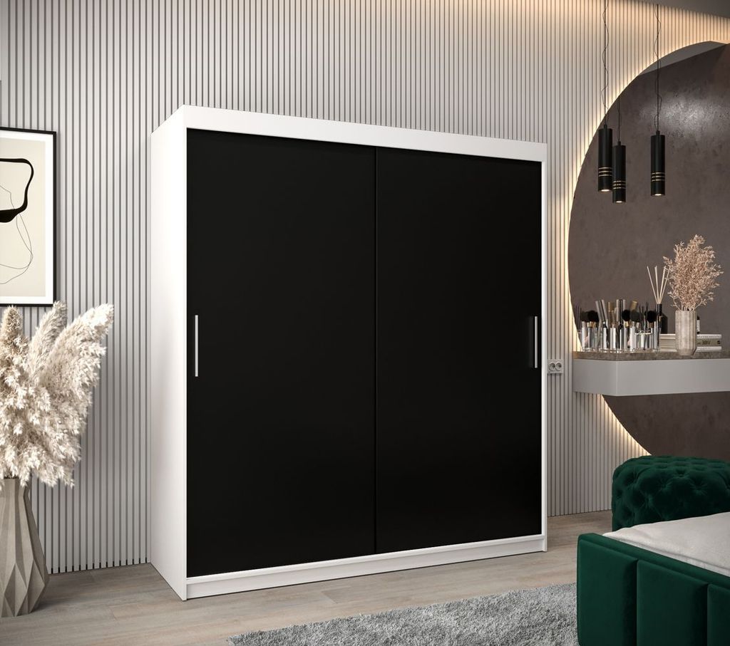 Schwebetürenschrank mit einer Breite von 180 cm TIMEA – Weiß/Schwarz