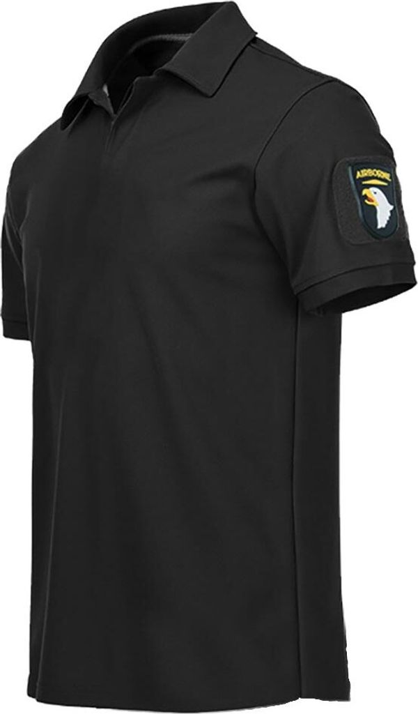 Herren Sommer Casual Turn Down Kragen Kurzarm Armband Knöpfe T-Shirt Top-Schwarz (Asiatische Größe:XL)
