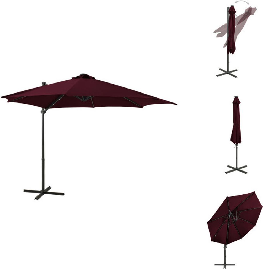 vidaXL Ampelschirm mit Mast und LED-Beleuchtung Bordeauxrot 300 cm - Sonnenschirme & Sonnenschutze