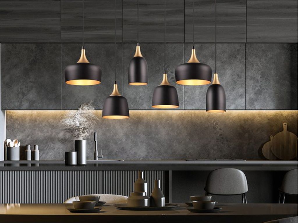 Pendelleuchte 90cm Schwarz Gold 6 flammig