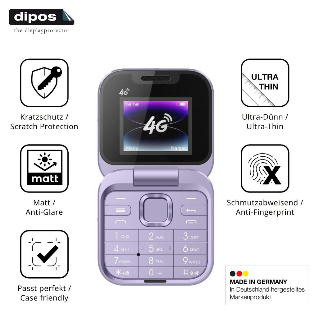 4x Schutzfolie für Tosuny 4G Klapptelefon matt Displayschutzfolie Folie Display Schutz dipos