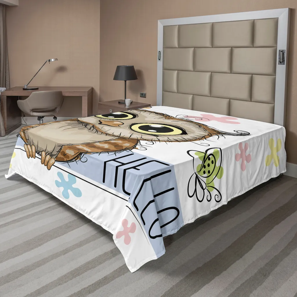 Drap de lit supérieur doux avec motifs de hiboux décoratifs 266x260 cm