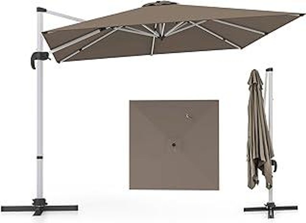 COSTWAY Sonnenschirm rechteckig 300 x 300 cm, großer Ampelschirm mit Kurbel, Gartenschirm neigbar, 360° drehbar, Terrassenschirm, Marktschirm fü...