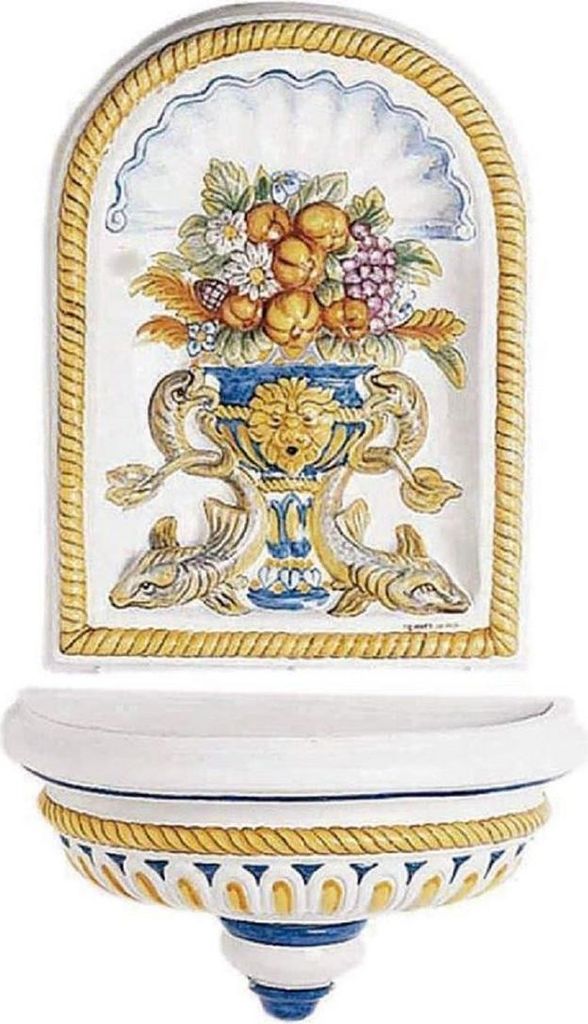 Casa Padrino Luxus Jugendstil Wandbrunnen Weiß / Mehrfarbig 62 x 31 x H. 107 cm - Handgefertigter & handbemalter Keramik Brunnen - Barock & Jugend...