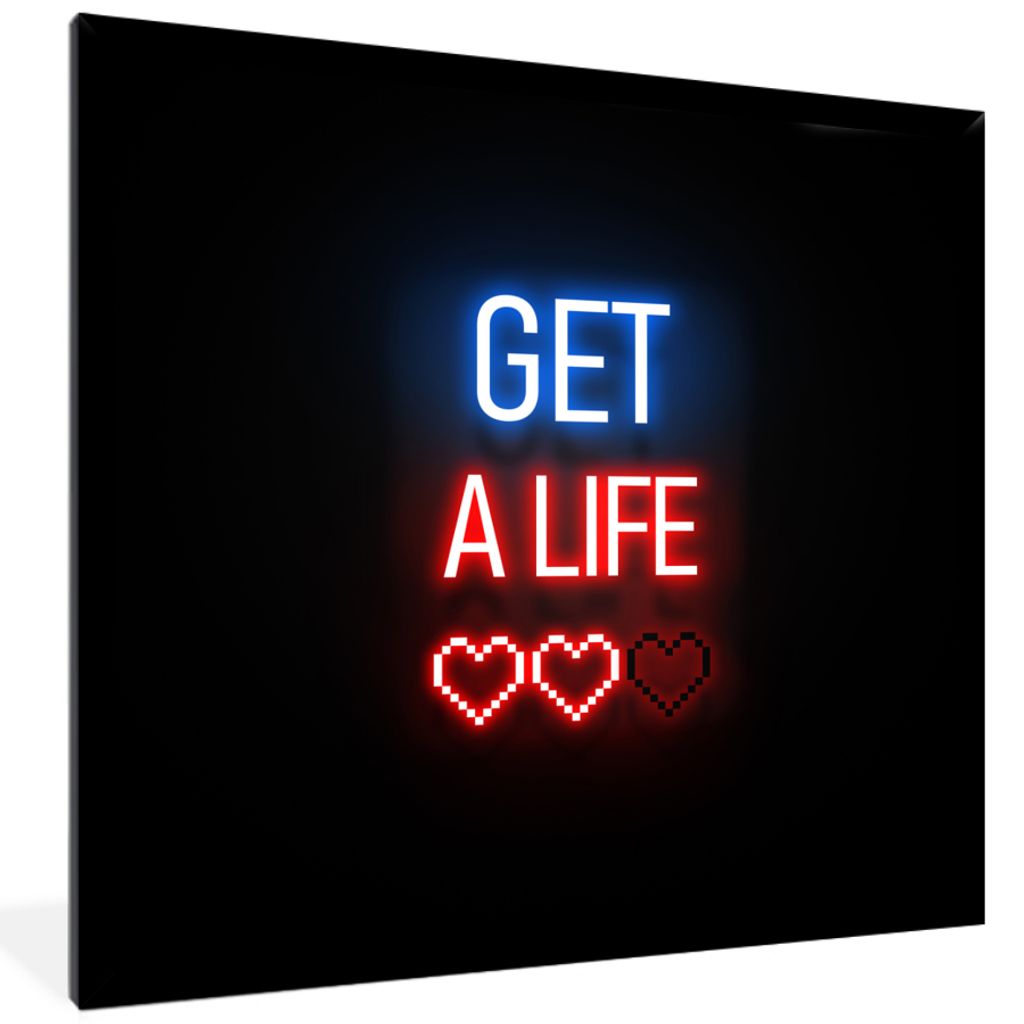 MuchoWow Gerahmtes Poster Spiele - Text - Get a life - Neon - Schwarz 40x40 cm - Poster mit Schwarzem Bilderrahmen Wandposter Rahmen Foto Bilder ...