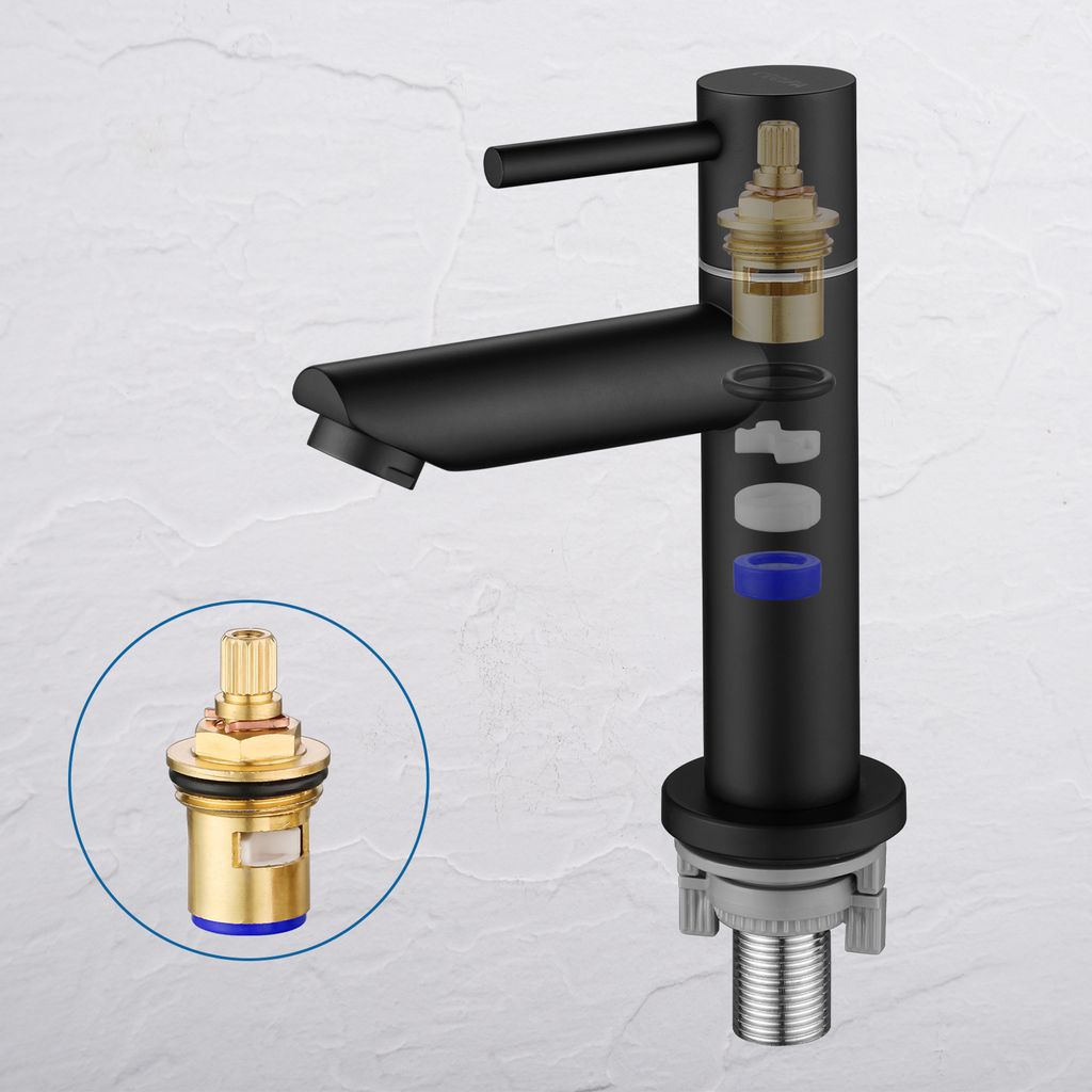 Kaltwasser Armatur für Bad Wasserhahn Schwarz Produktbild 4