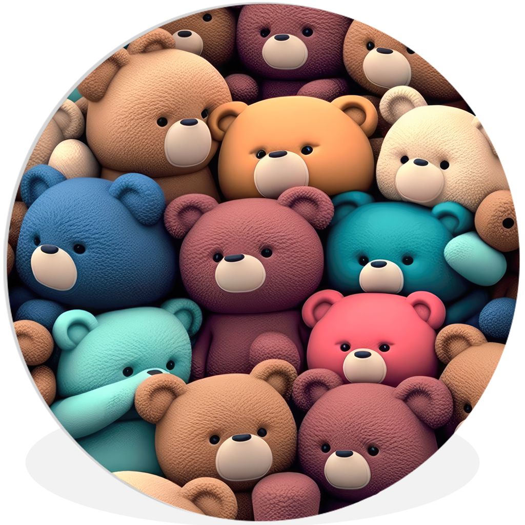 MuchoWow Rundes Wandbild - Runde Bilder Teddybär - Stofftier - Rosa - Blau - Braun - Kind Ø 30 cm Kreis Wanddekoration Kunststoff - Wandkreis -...