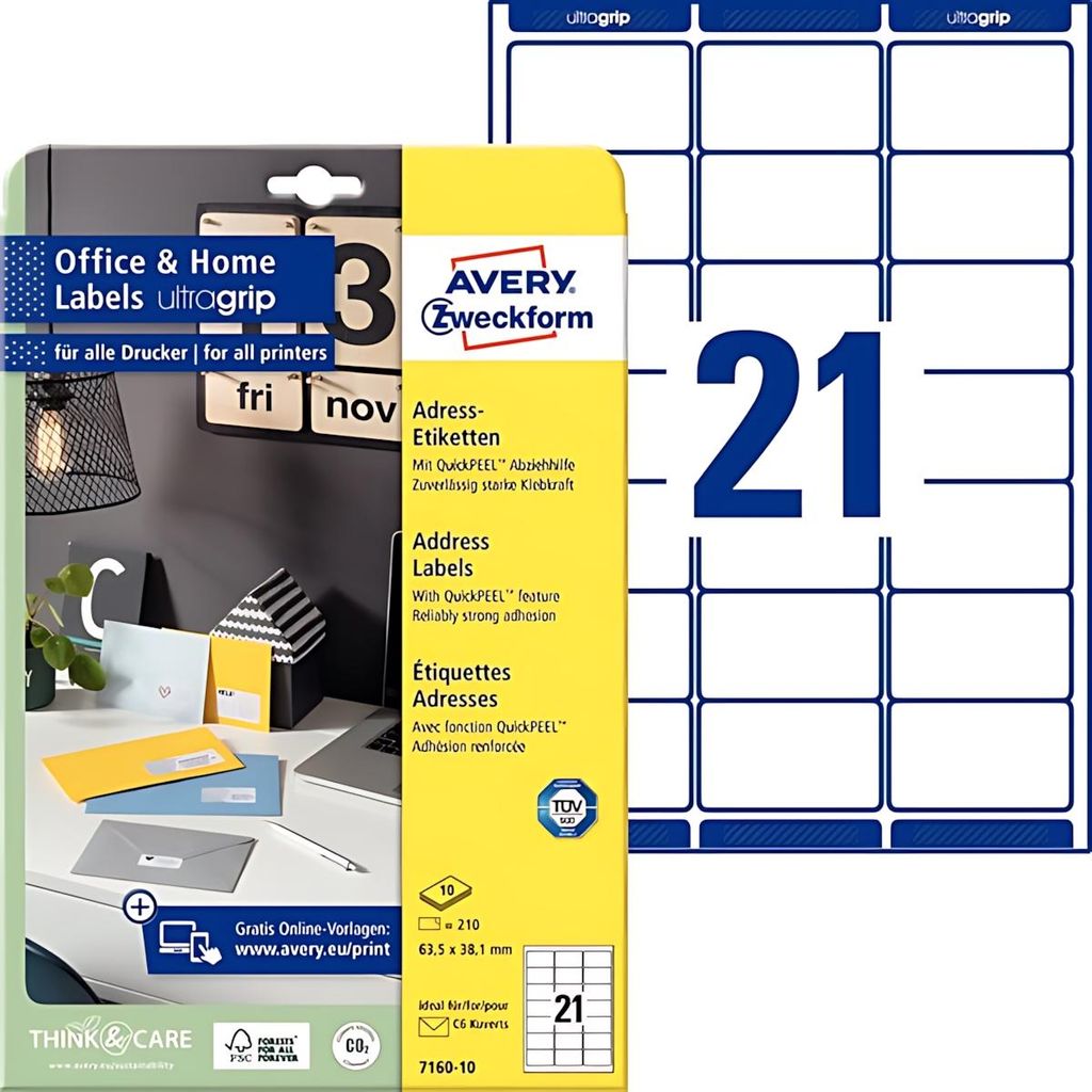 AVERY Zweckform 7160-10 210 Adressetiketten weiß 63,5 x Image du produit 