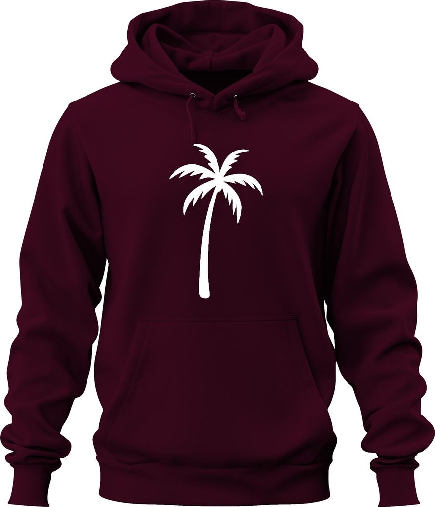 Palmen Silhouette Strand Urlaub tropisch Insel Meer Sommer Retro Uni Hoodie Kapuzenpullover, Burgundy, XXL
