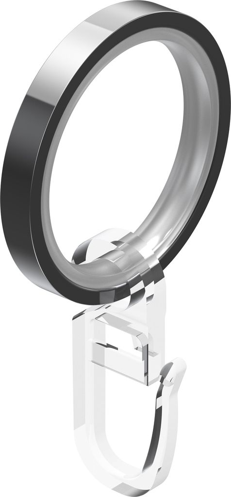 Interdeco Gardinenringe / Flachringe inkl. Einlage und Faltenhaken für Gardinenstangen mit 20 mm Ø Chrom, Pack. 20 Stück