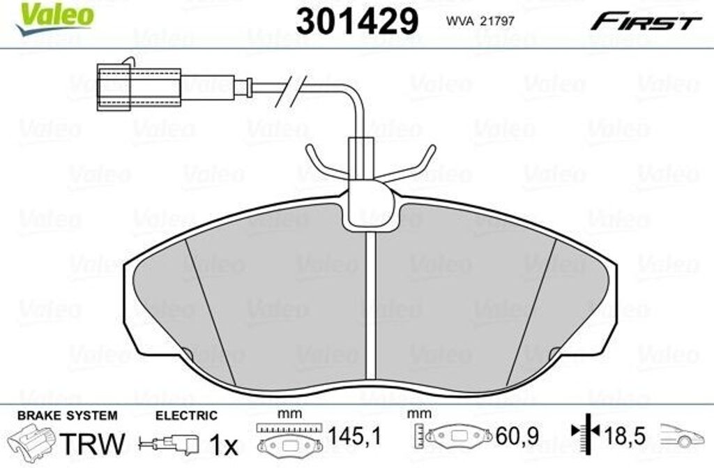 VALEO 301429 Bremsbelagsatz, Scheibenbremse OE 425226 kompatibel mit Jumper, Ducato, Tempra, Tipo, Boxer