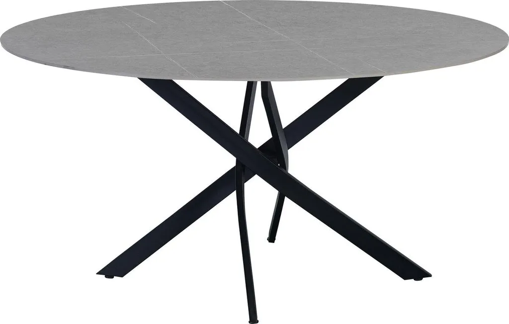 Table de jardin ronde aspect marbre gris pierre frittée Happyment