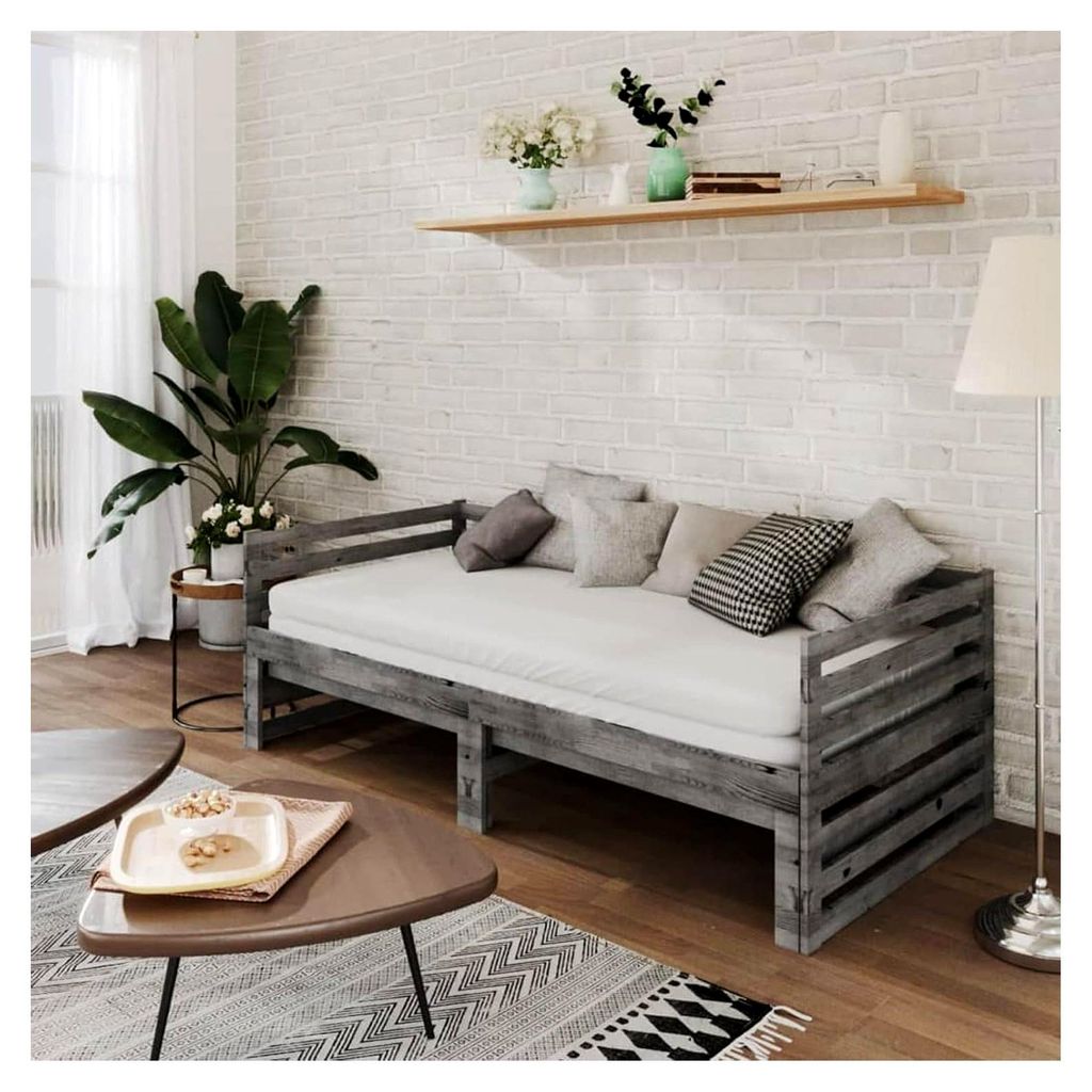 Holz Tagesbett Sofa 2-in-1 für Gästezimmer - Grau, 203,5 x 185 cm, Matratze separat