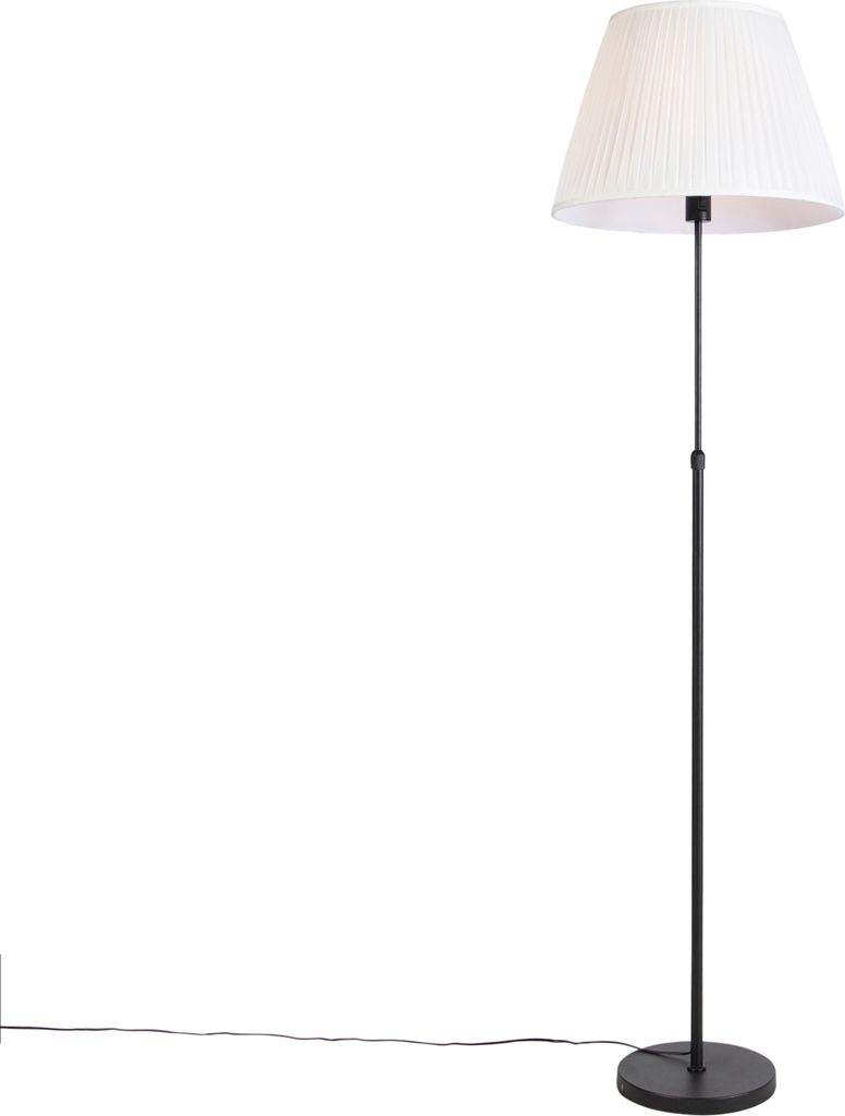 QAZQA - Landhaus I Vintage I Rustikal Stehleuchte I Stehlampe I Standleuchte I Lampe I Leuchte schwarz mit plissiertem Schirm creme 45 cm verstellb...