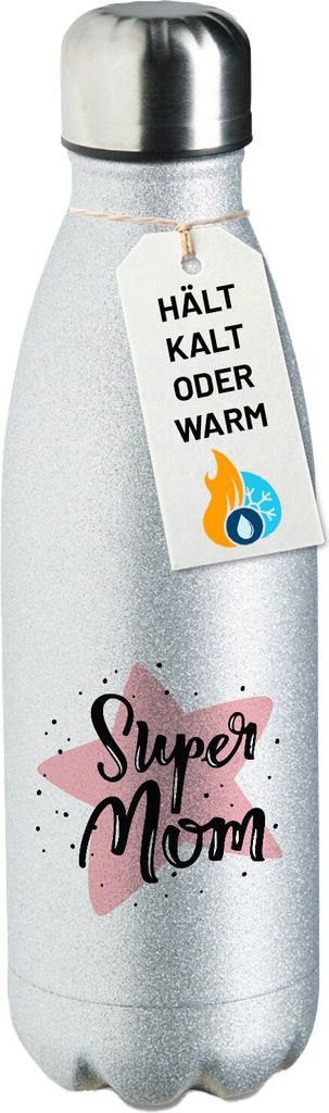 Huuraa Trinkflasche Super Mom Beste Mama 500ml Silver Edelstahl Wasserflasche Trinkflasche Geschenkidee