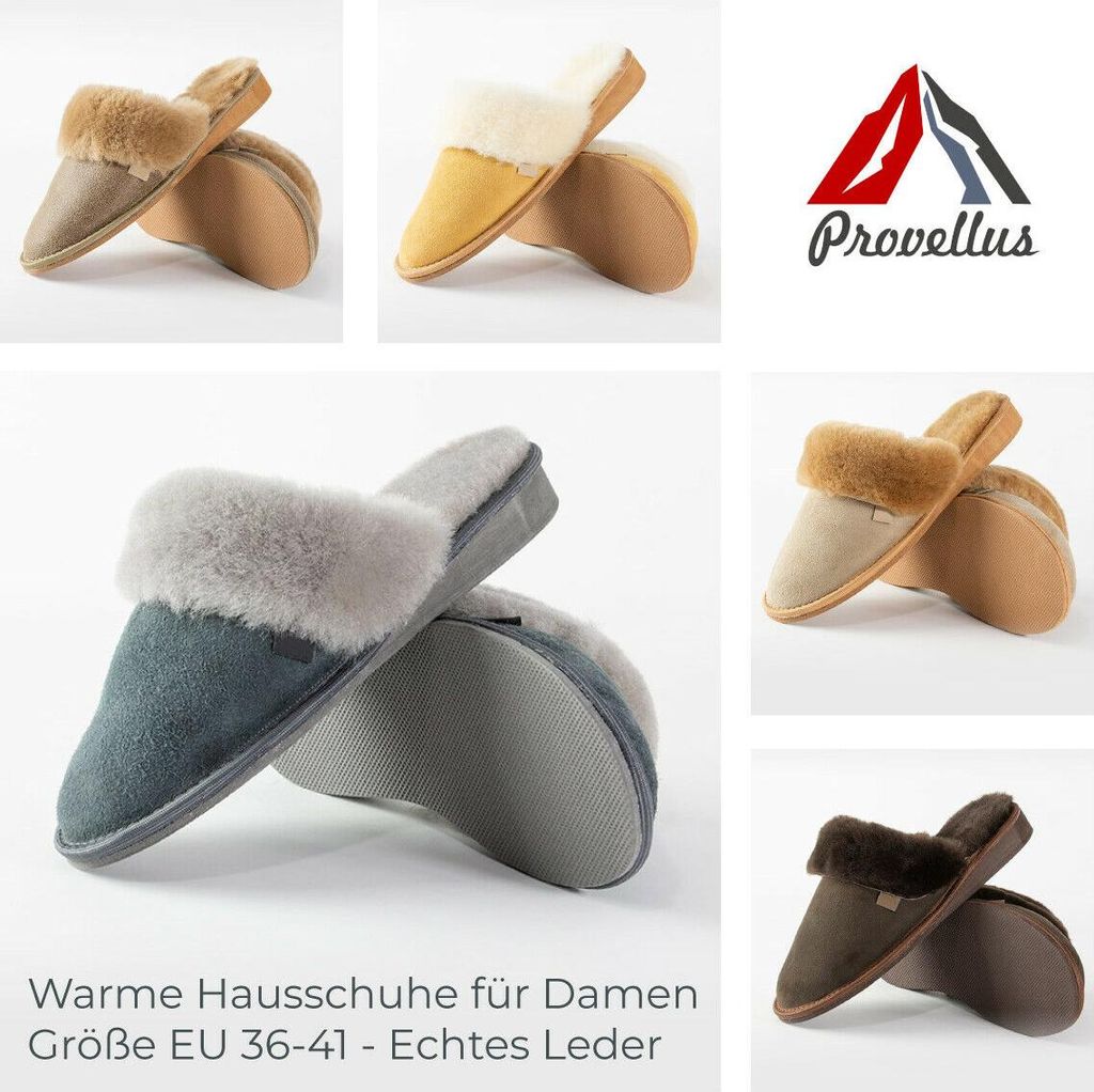 Damen Hausschuhe aus Merino Schaffell & Leder – Echt & warm, 40 Beige