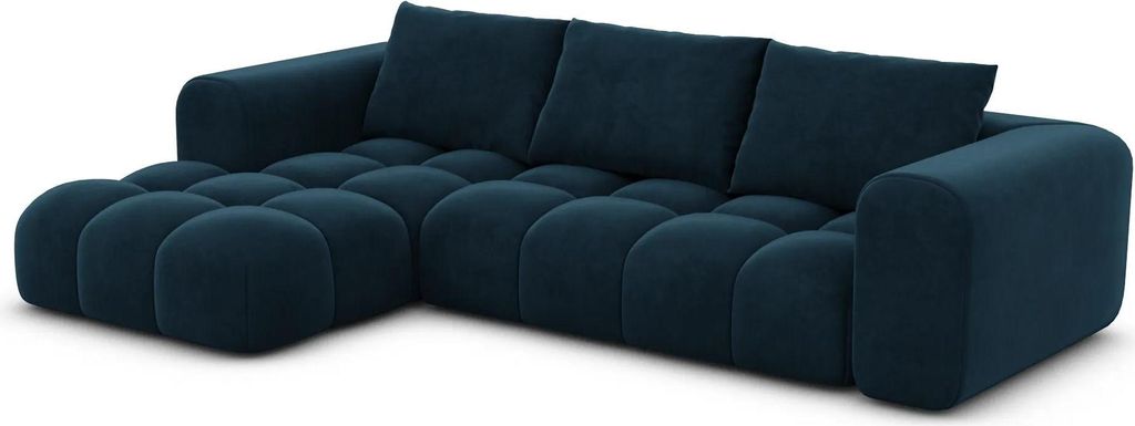 Samtstoff L-Form Sofa Lavera Mitternachtsblau Links