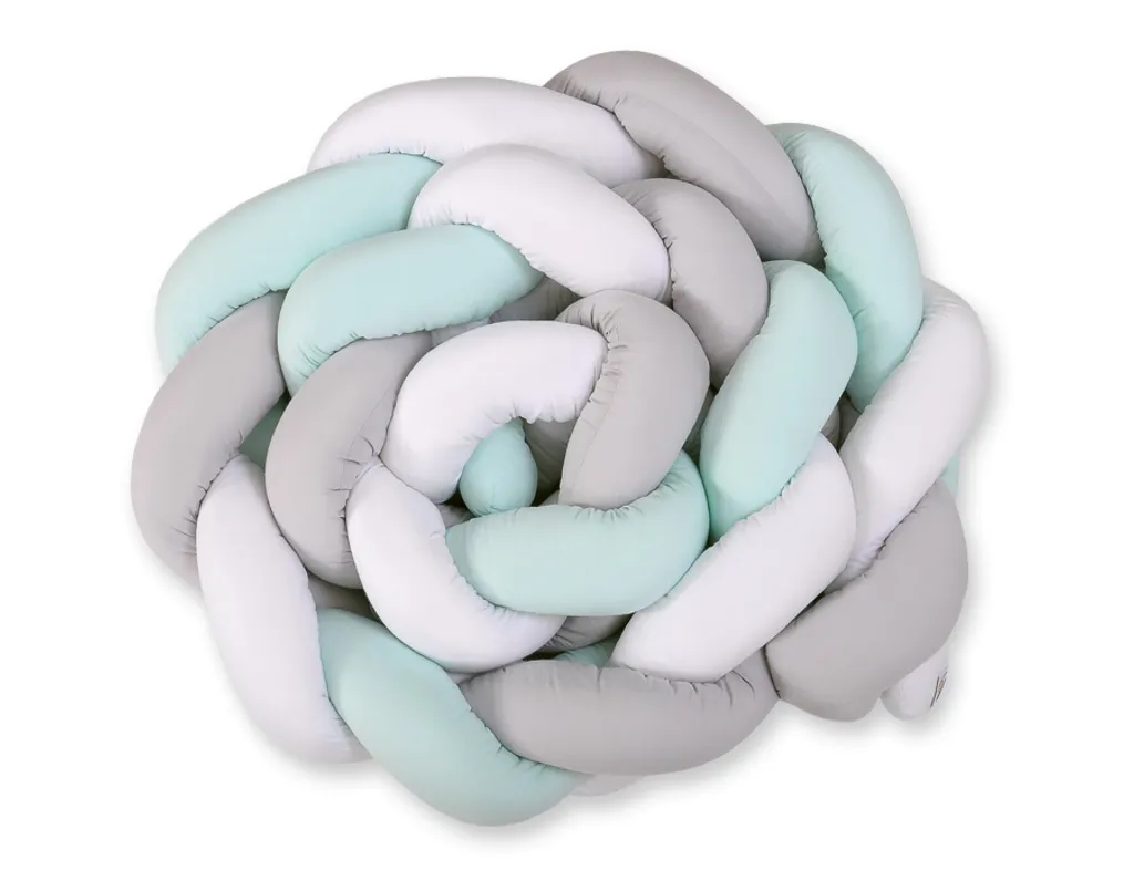 Côté de lit tressé 360 cm blanc gris menthe pour sécuriser le sommeil bébé