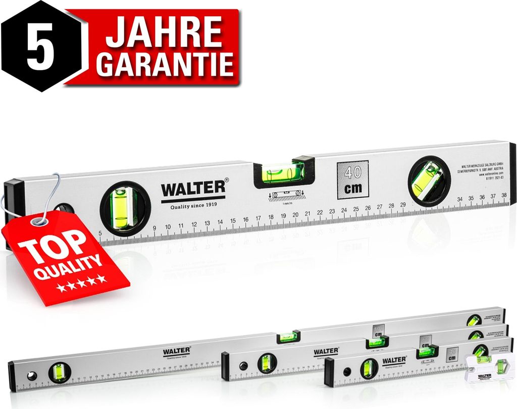 WALTER Wasserwaagen Set mit 3 Libellen Längen 40, 60, 100 Produktbild 