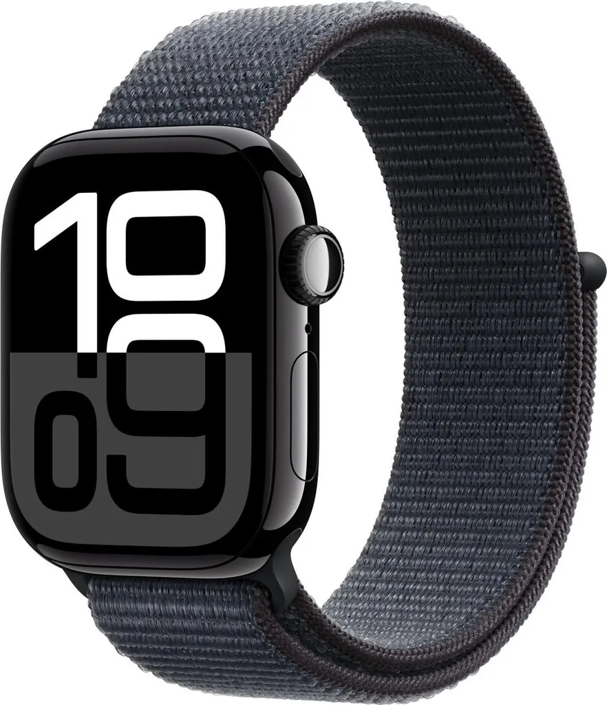 Apple Watch 10 42mm Aluminium Noir Brillant avec Bracelet Sport Loop Rouge