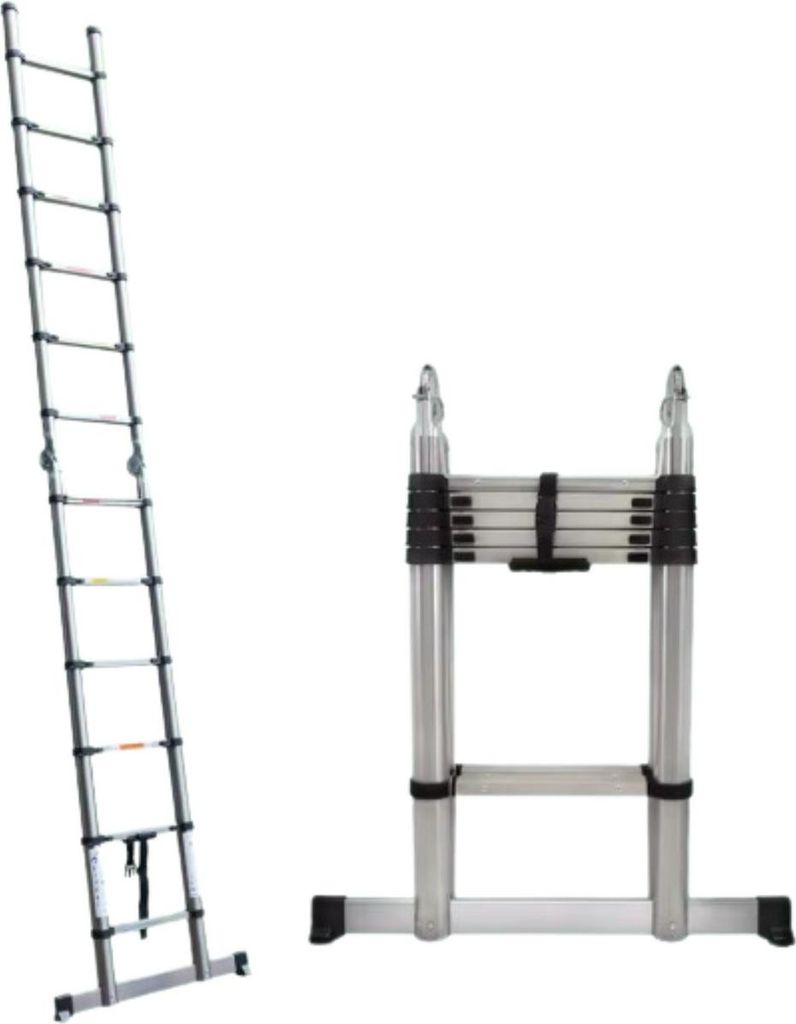 Teleskopleitern Lucian – 3,8m – Ausziehbare Multifunktionale Edelstahl-Leiter – Tragbare stabile Zolderleiter – EN131-