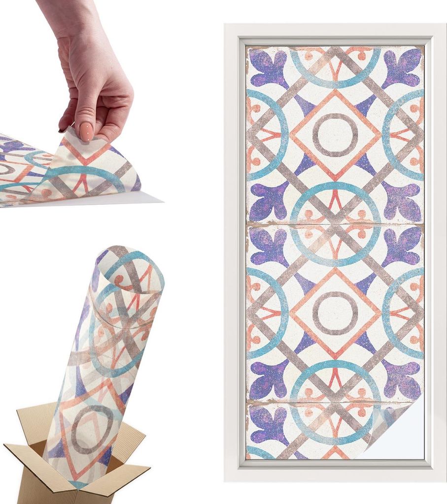 Buntglasfolie für Fenster – 116x50 cm – Stained-Glass-Fensterfolie, dekorativ & blickdicht – Selbstklebende Glasdekorfolie im Buntglas-Desig...