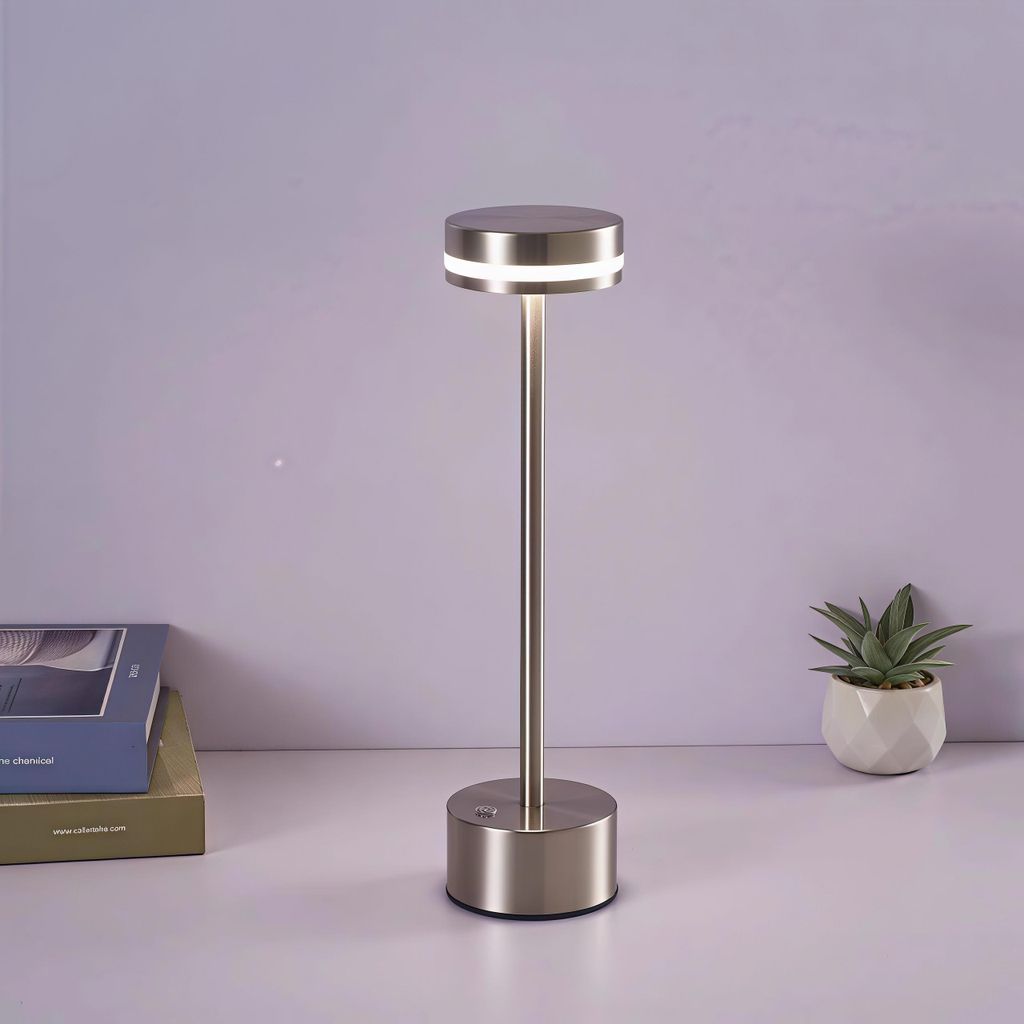 LED Tischlampe Kabellos, 1800mAh Touch Dimmbare Tischleuchte, USB Wiederaufladbar, 3 Farbtemperatur Nachttischlampen, Augenschutz-Nachtlicht, Silber