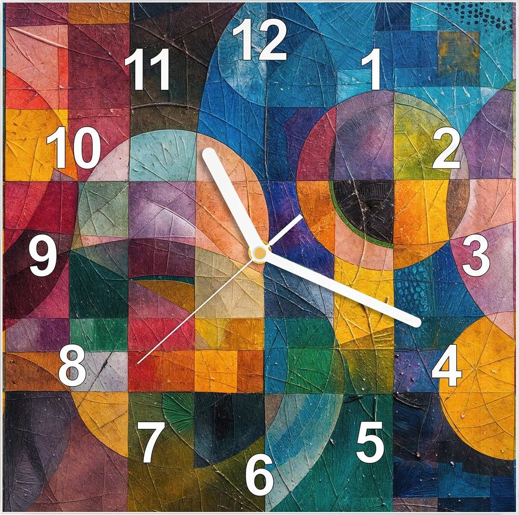 Wanduhr aus Glas mit Motiv Abstrakte Farben- 30 x 30 cm - inkl. Aufhängesystem