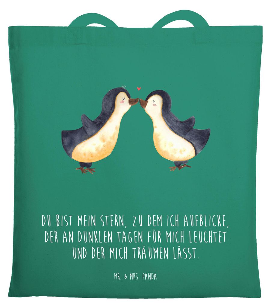 Mr. & Mrs. Panda Tote Bag Pinguin Liebe - Mint - Geschenk, festival tasche, Schultasche, Freund, Vertraut, Beutel, Tragetasche, Stoffbeutel, Liebes...