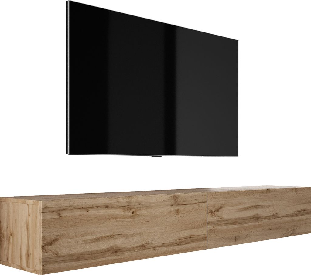 RTV DMG Hängendes TV-Schrank in Wotan Eiche - Modernes Design B: 200 (2 x 100) cm, H: 34 cm, T: 32 cm. TV Lowboard, TV Board, TV Sideboard Hängen...