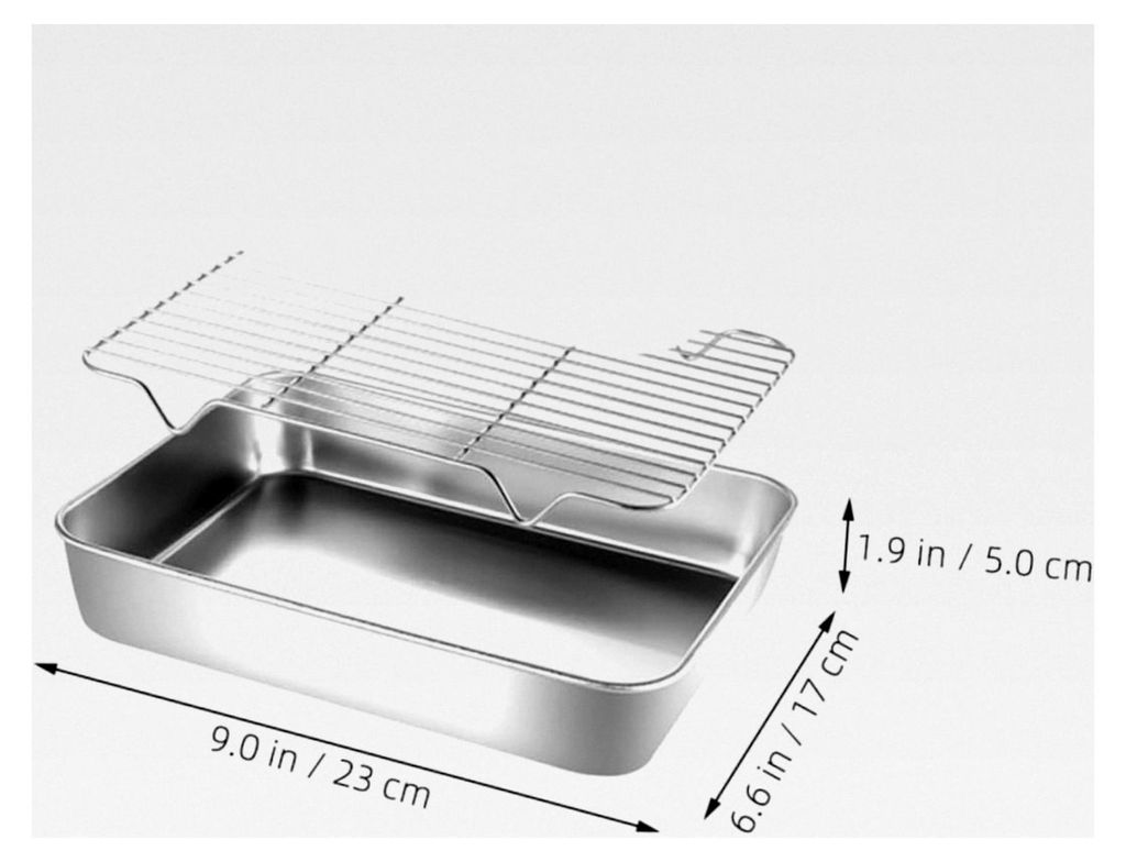 Rechteckiges Edelstahl-Backblech-Set mit Rost und Frischhalteabdeckung 23x17x5cm für Backofen, Grill und Camping, langlebig und rostfrei