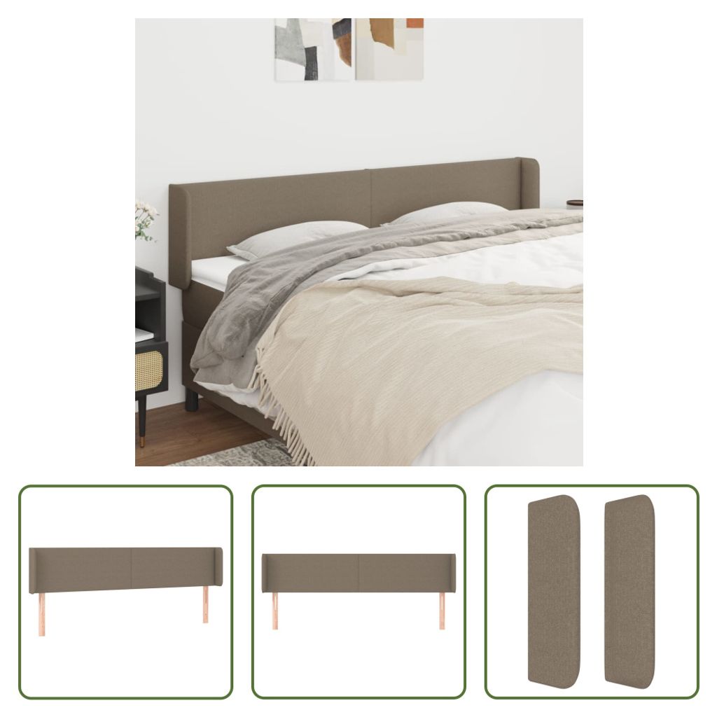 The Living Store Kopfteil mit Ohren Taupe 203x16x78/88 cm Stoff