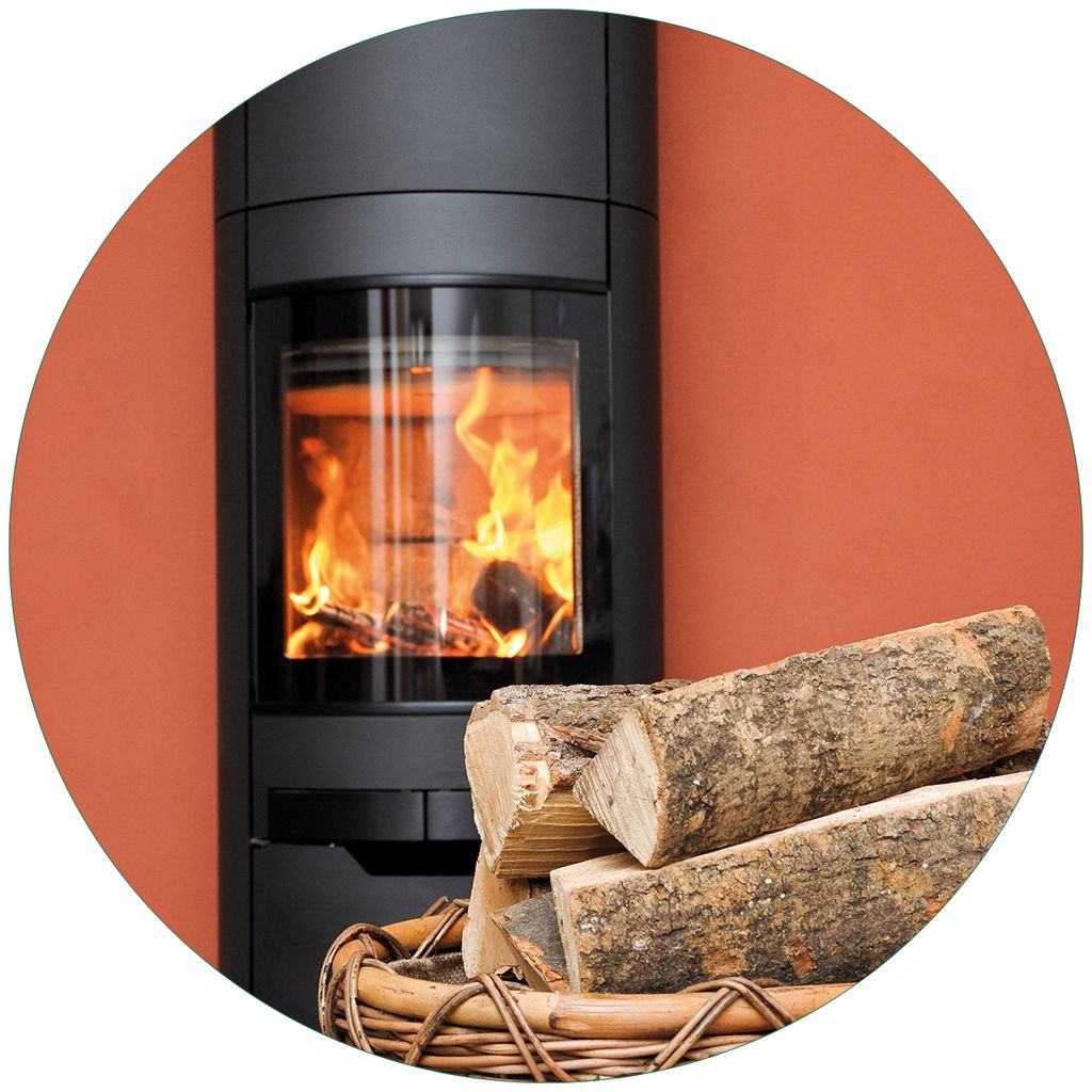 Wallario Premium Glasbild, freischwebende Optik, kräftige Farben, rund 50cm Durchmesser, Motiv Kamin Romantik