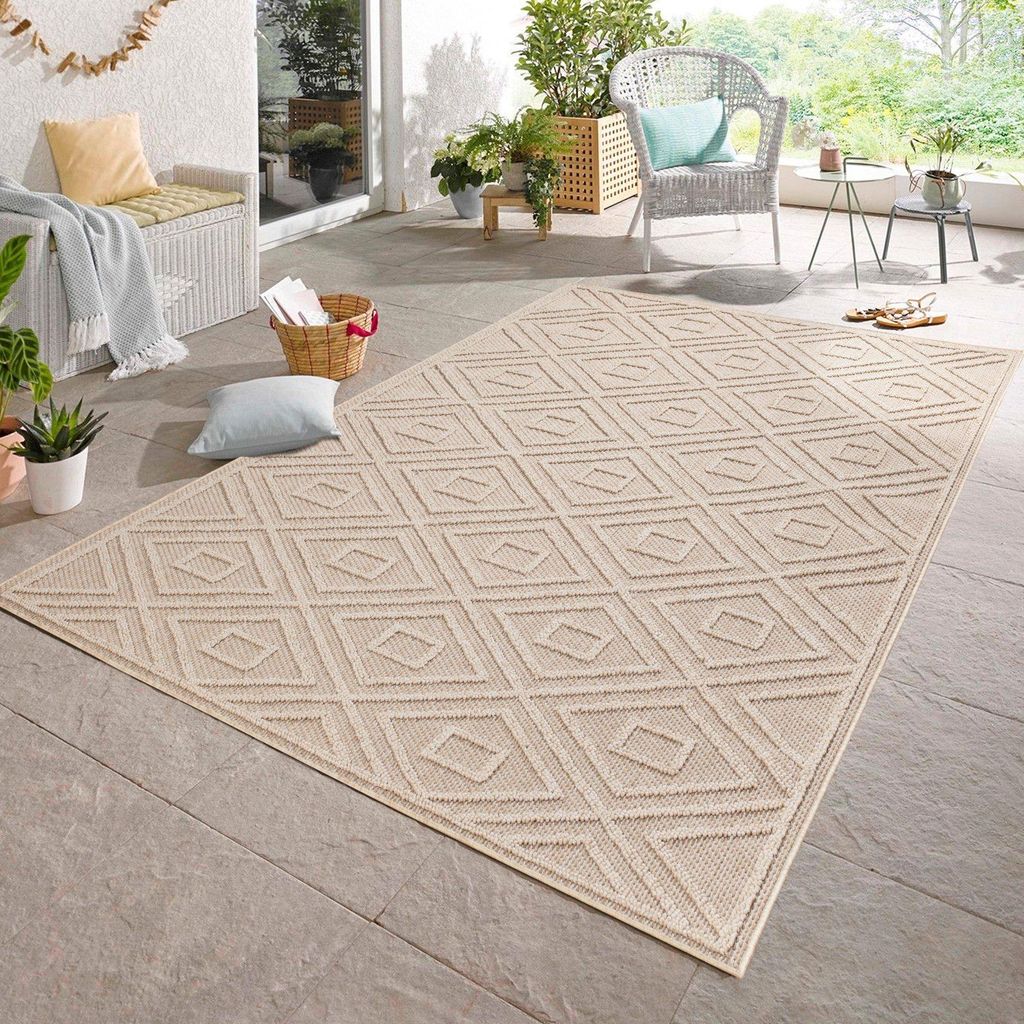 Carpetsale24 In & Outdoor Teppich Skandi Boho Stil Einfarbig Flachgewebe Wetterfest Wohnzimmer Balkon Terrasse Küchenteppich, Grösse: 160x230 cm