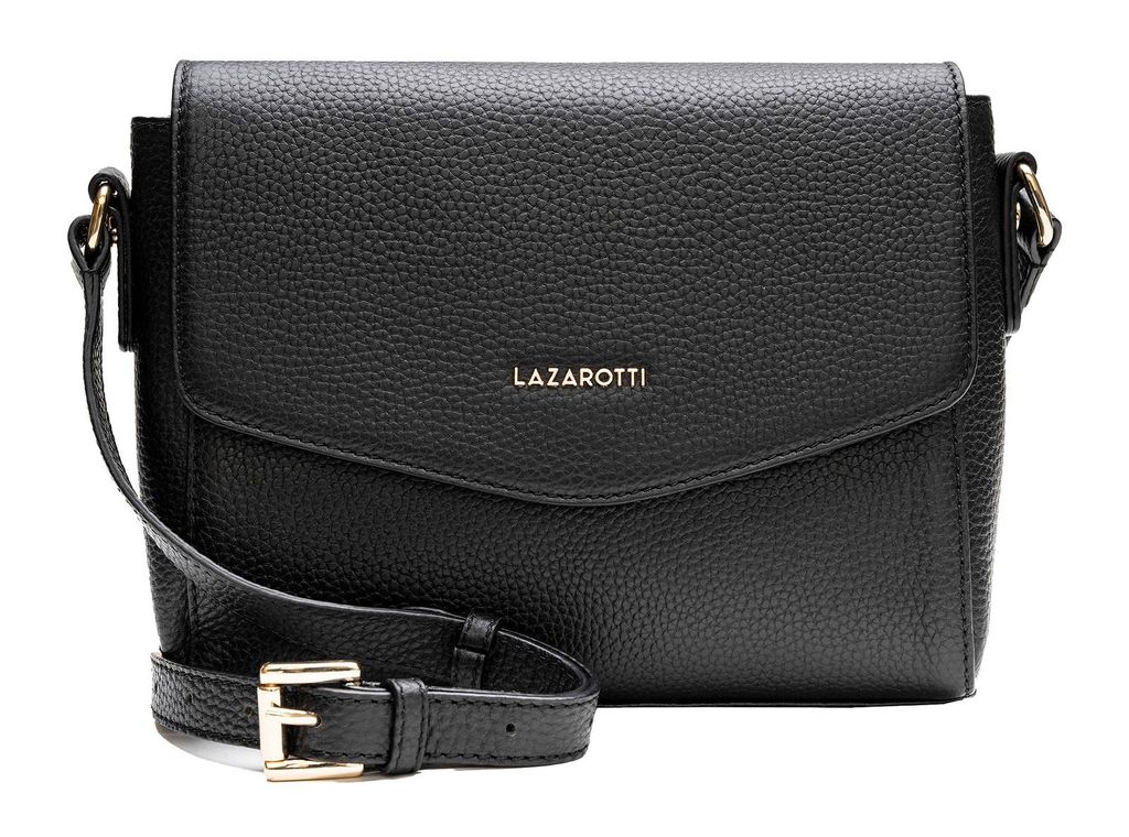 Lazarotti Leder Umhängetasche Bologna Leather Flat Crossbody Bag Black schwarz
