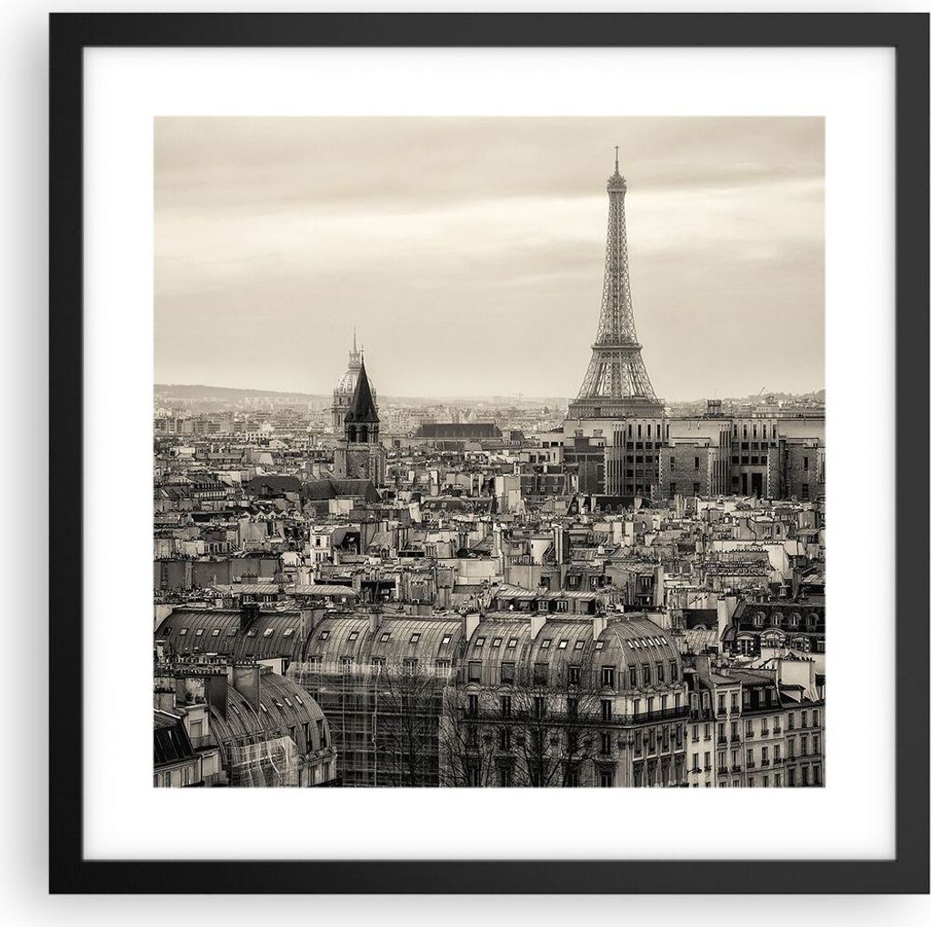 Gerahmtes Poster - Schwarzer Rahmen - Paris Stadt Zuhause - 40x40 cm - Wand Bild - Wanddeko - Wandbilder - Kunstposter - Wandposter - Bilderrahmen ...