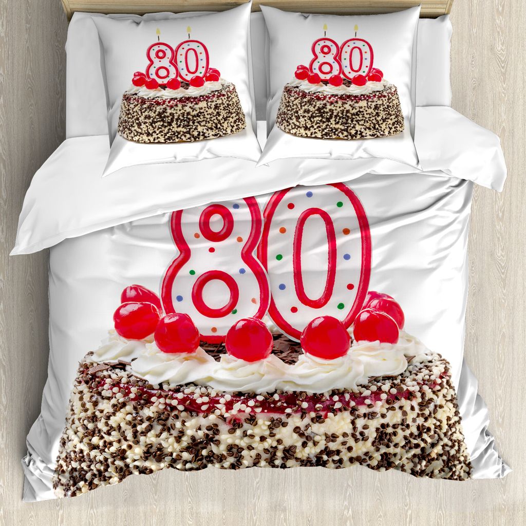 ABAKUHAUS 80. Geburtstag Bettbezug, Partei-Kuchen Kirschen, Milbensicher Allergiker geeignet mit Kissenbezügen, 155 cm x 220 cm - 80 x 80 cm, Mehr...