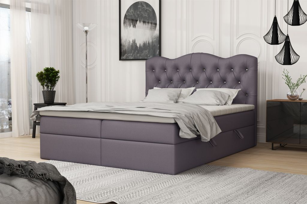 FEDVE Boxspringbett Schlafzimmerbett ROYAL mit 2 Bettkästen, Doppelbett mit Bonell-Matratze und Topper 140x200