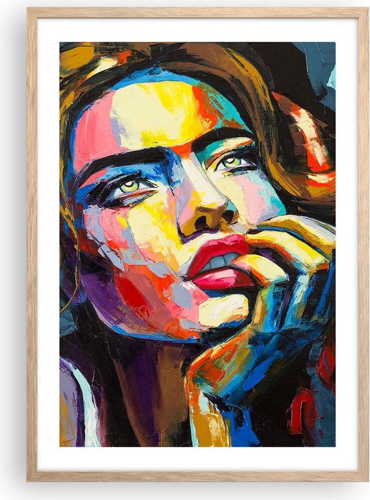 Gerahmtes Poster - Rahmen in heller Eiche - Mädchen Gesicht - 50x70 cm - Wand Bild - Wanddeko - Wandbilder - Kunstposter - Wandposter - Bilderrahm...