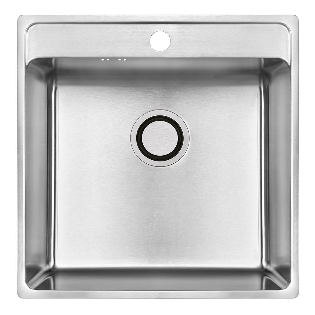 VBChome Edelstahl Einbauspüle 49x48x21 cm – Gebürsteter Inox-Stahl, Großes Becken mit Hahnloch, Küchenspüle inklusive Siphon, Robuste Edelst...