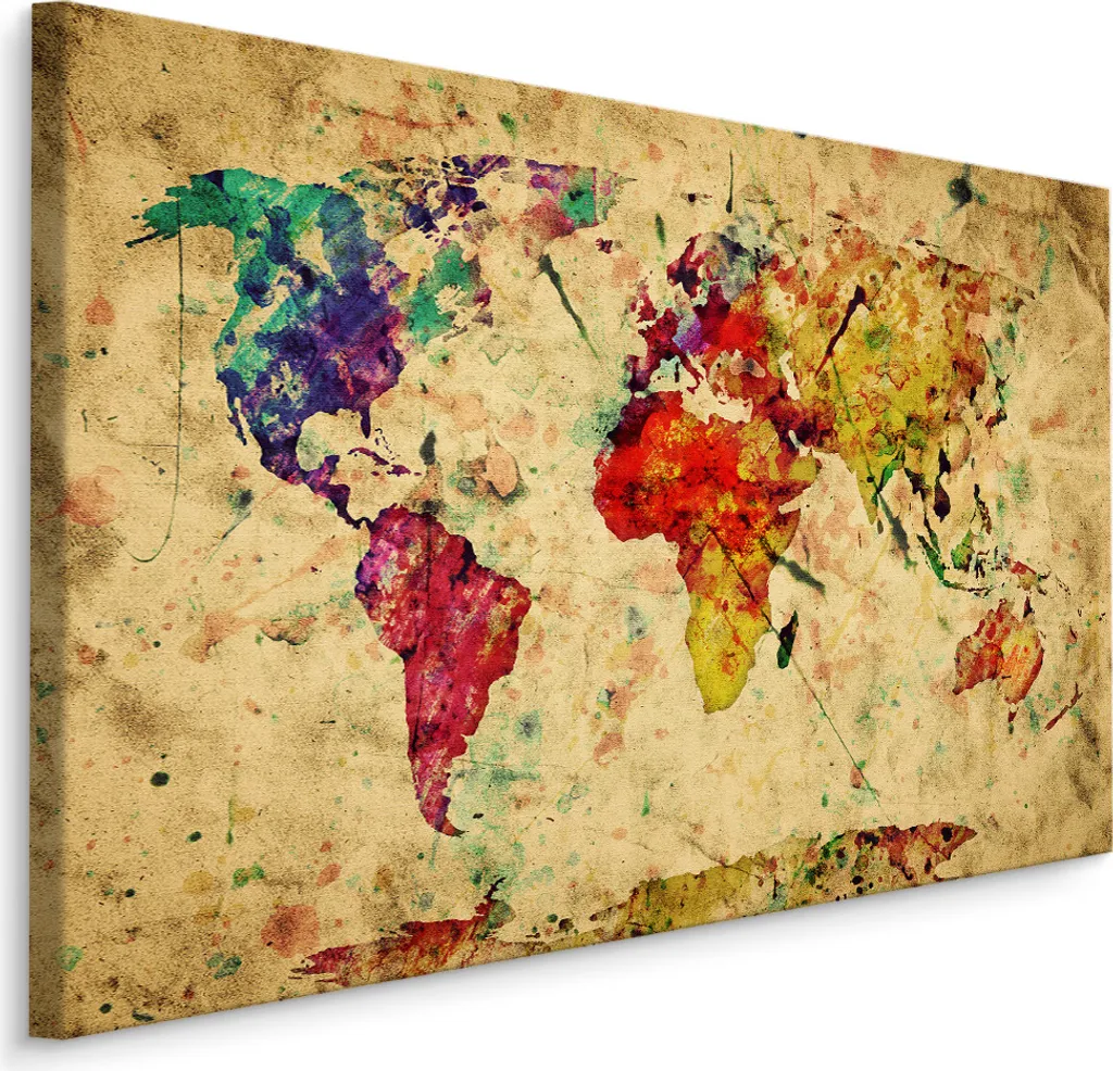 Mappa del Mondo Astratta XXL su Tela 90x60 - Il Regalo Ideale per Viaggiatori