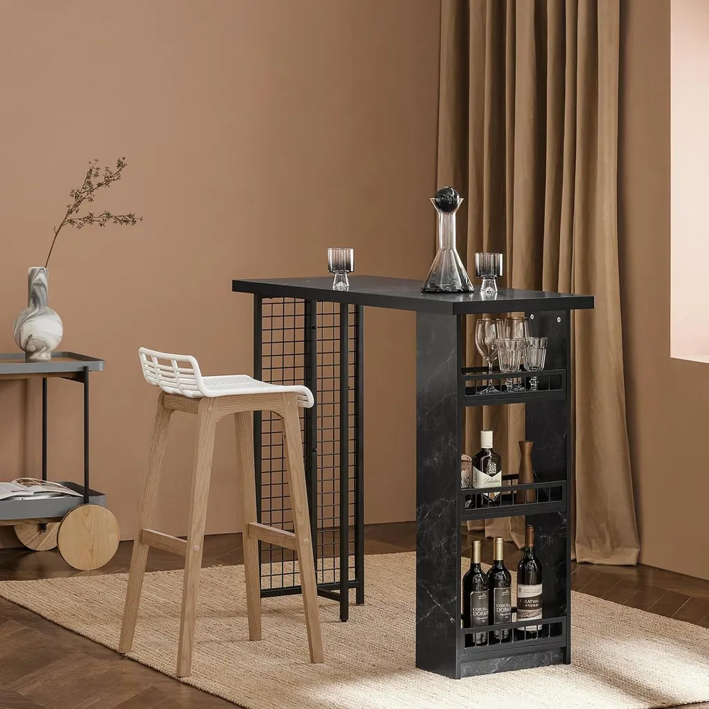 Table à manger haute pour petit espace, meuble bar cuisine 110cm