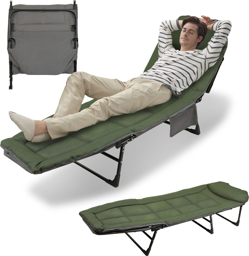 TolleTour Karpfenliege faltbar Bedchair Komfortable Campingliege 195x65x32cm Maximale Tragfähigkeit 150kg dunkelgrün