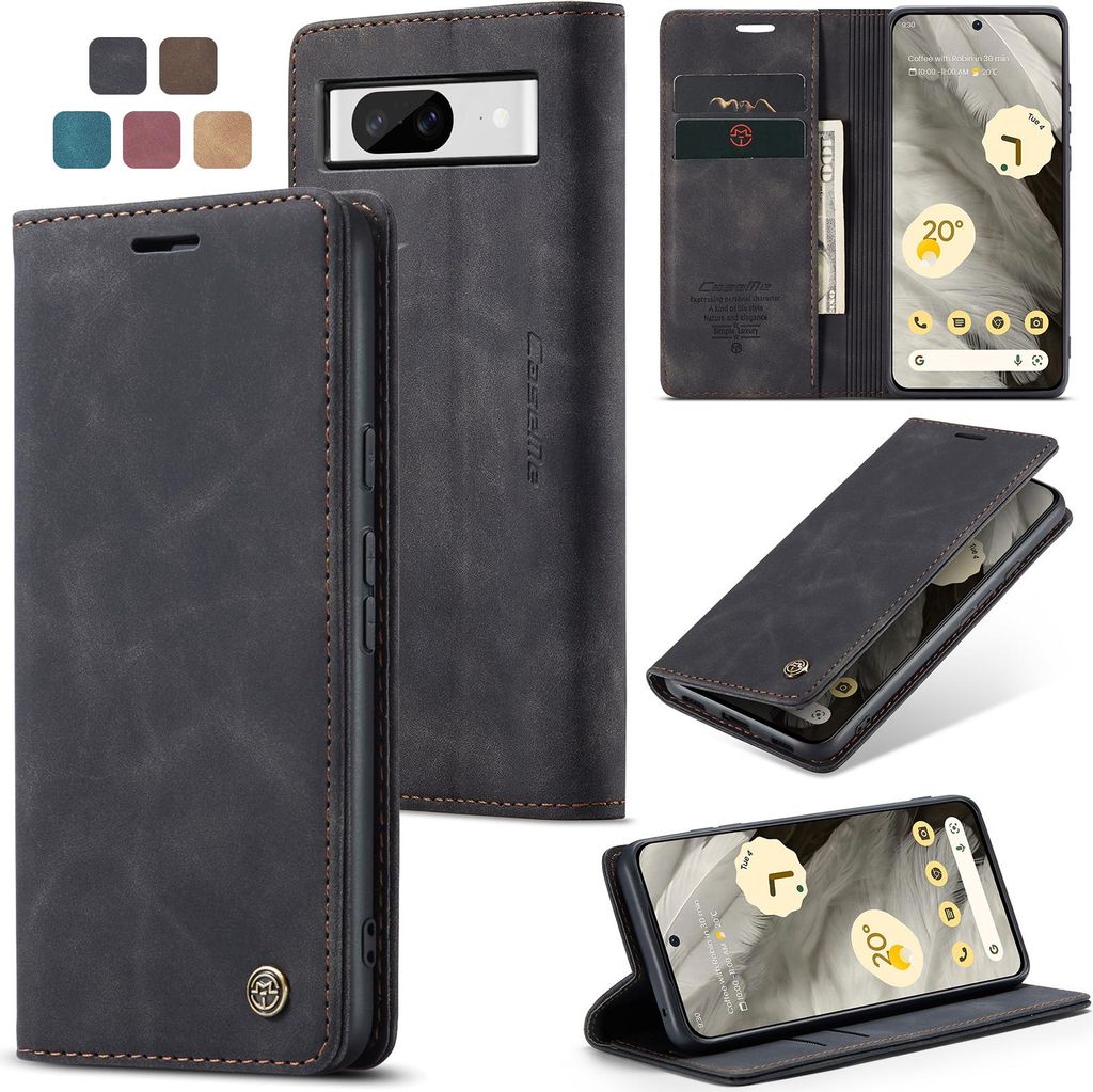 Caseme Handyhülle Leder Hülle Klapphülle Tasche Etui für Google Pixel 8 Schwarz